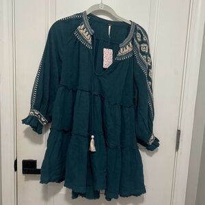 Free People Teal Dress with Embroidery